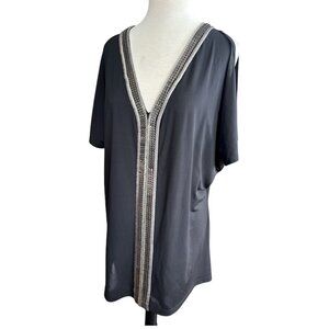 Sheri Bodell Silver Chain Accent Black Blouse
